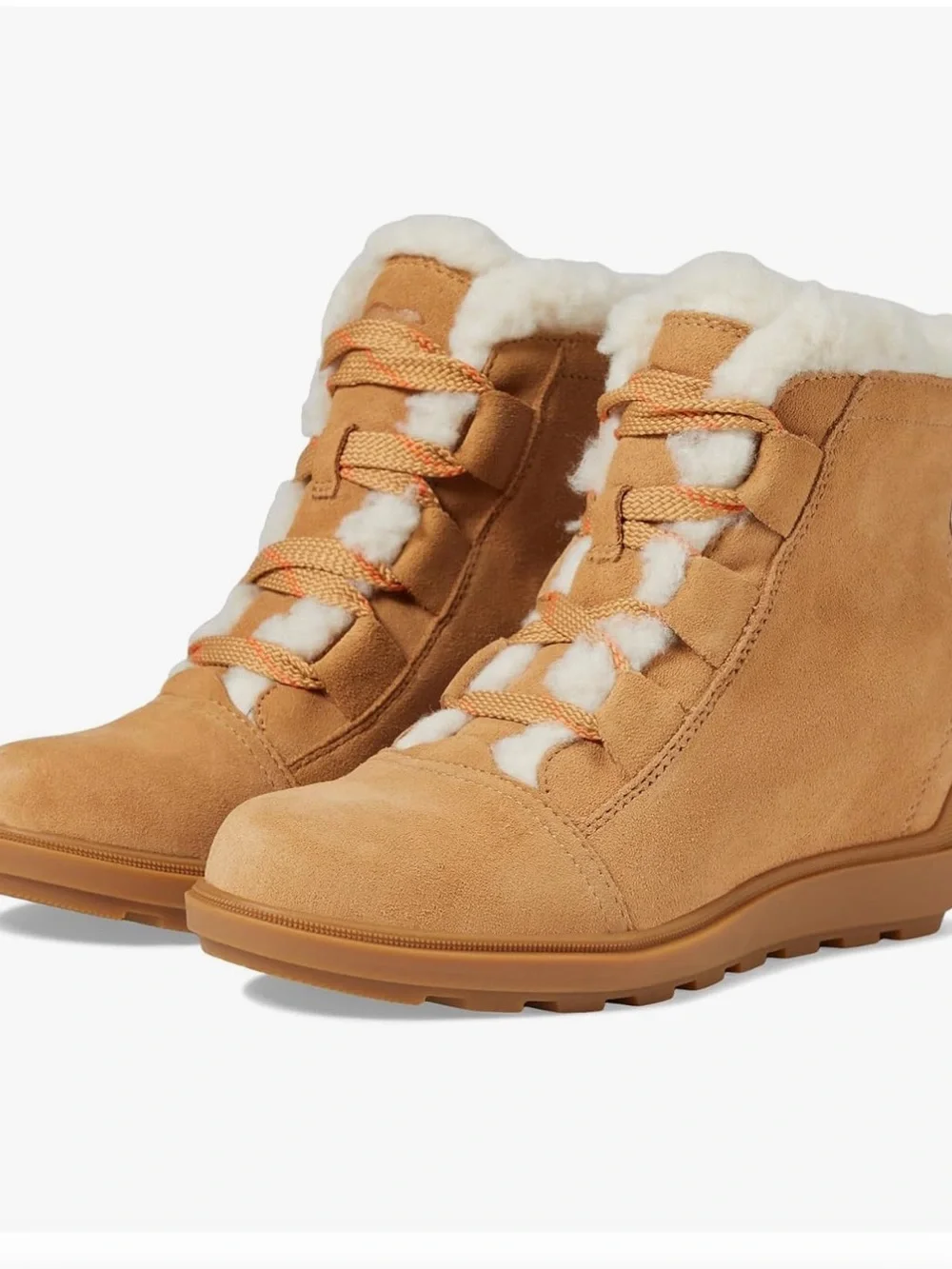 Sorel Evie ll Tan Suede waterproof Lace-Up Winter Boots White Fleece Lining NWT